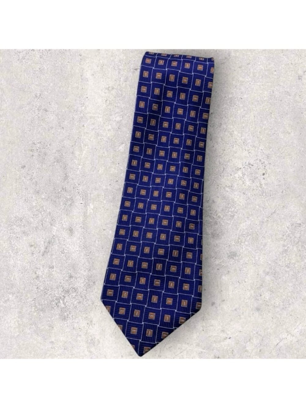 ROBERT TALBOTT Silk Tie USA Blue Orange Geometric W:4.1" EUC
